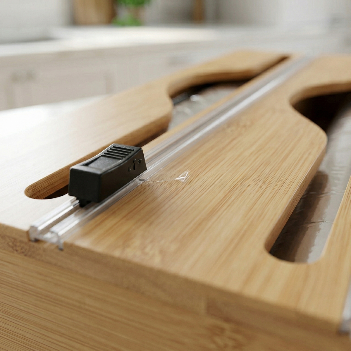 Distributeur Film Alimentaire en Bambou – Organisateur Cuisine 2 en 1