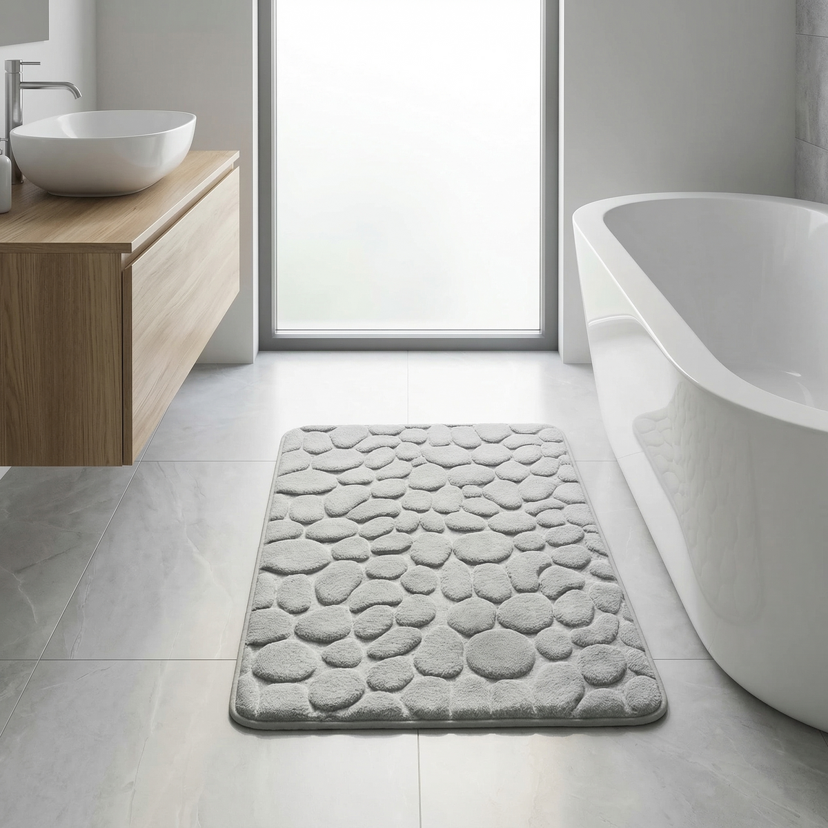 Tapis de Bain Ultra- Absorbant - Effet Pavés à Mémoire de Forme