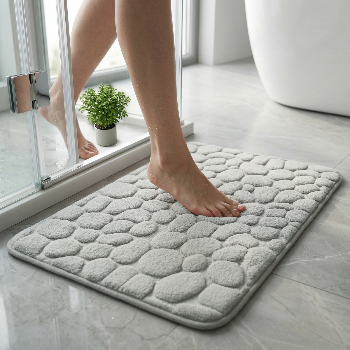 Tapis de Bain Ultra- Absorbant - Effet Pavés à Mémoire de Forme