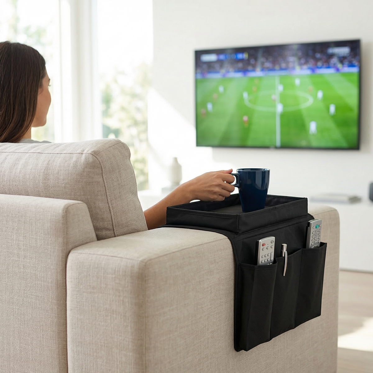 Organisateur d’Accoudoir de Canapé avec Plateau – Rangement Salon