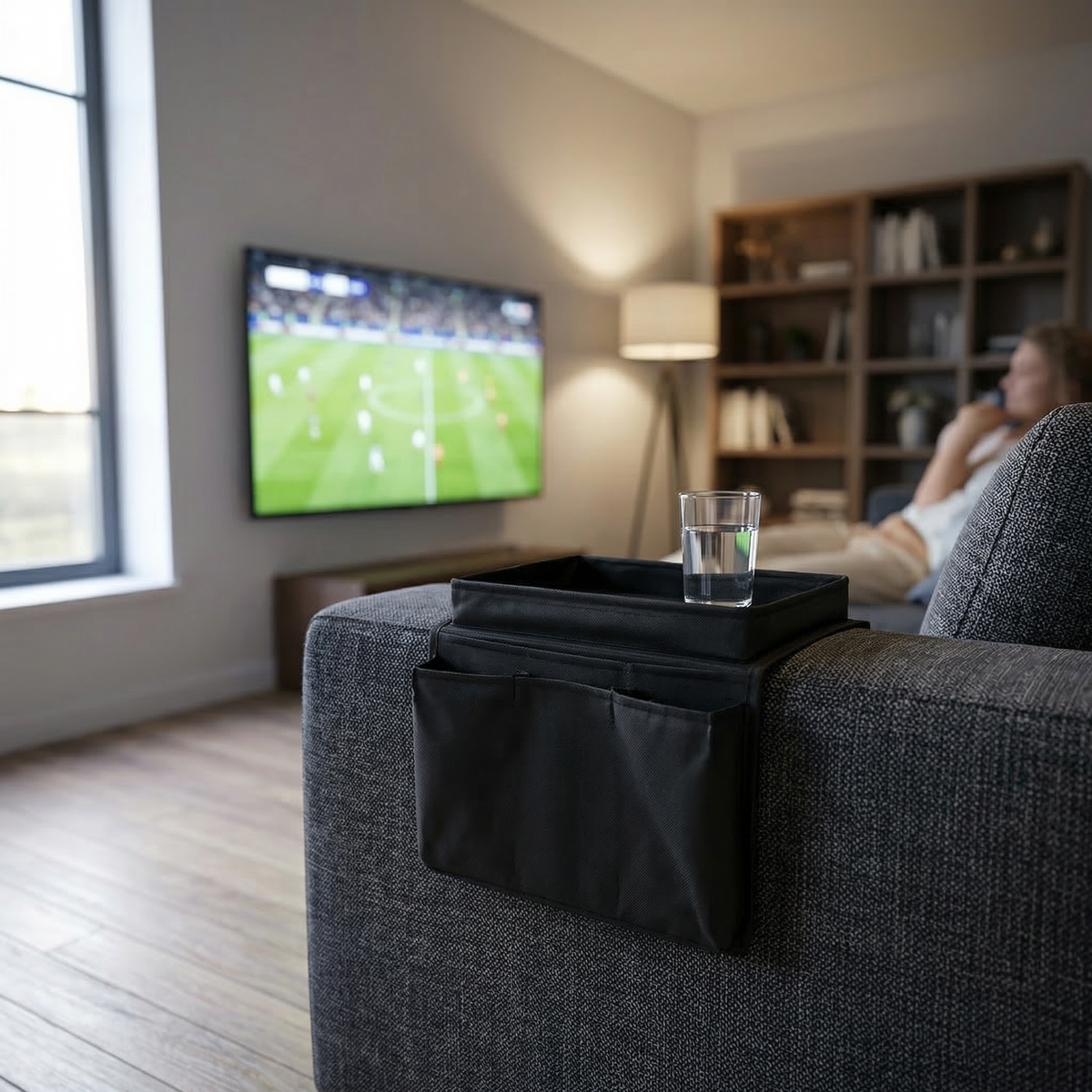 Organisateur d’Accoudoir de Canapé avec Plateau – Rangement Salon