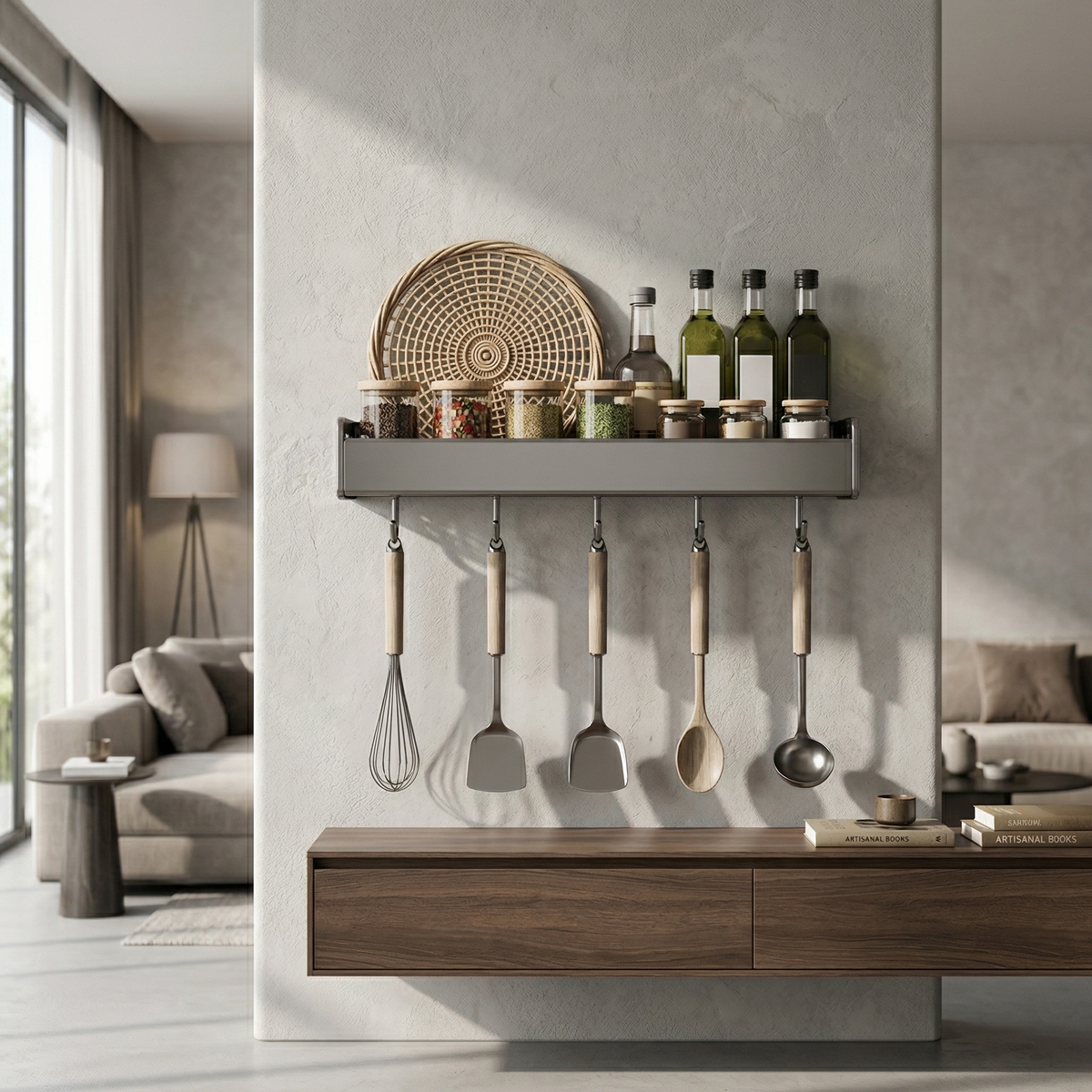 Étagère Murale Cuisine Multifonction – Rangement Épices & Ustensiles