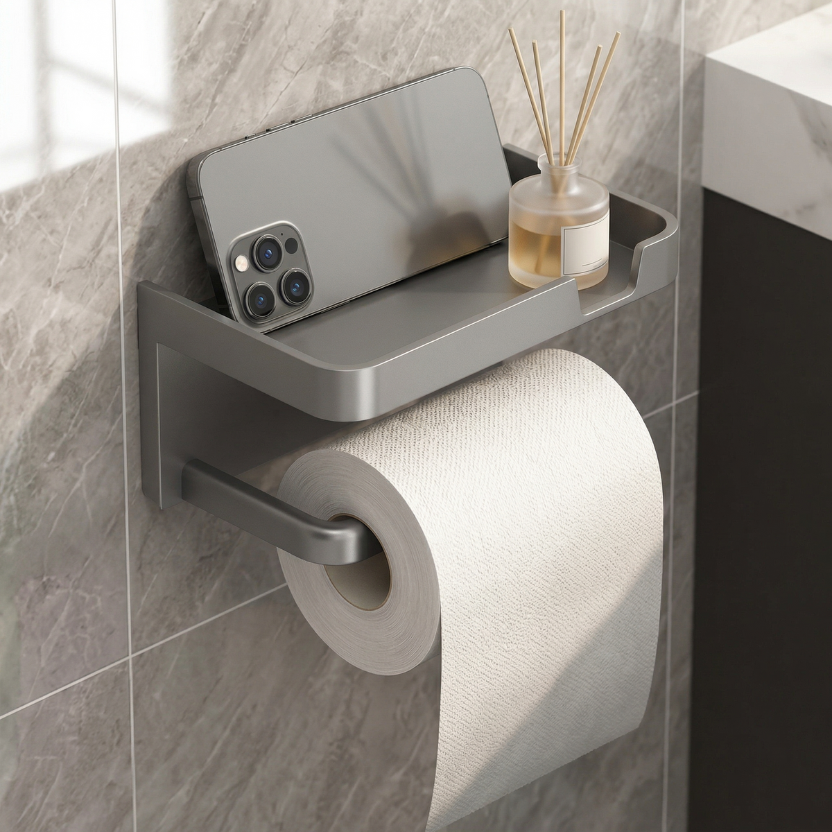 Support Papier Toilette Mural Multifonction avec Étagère