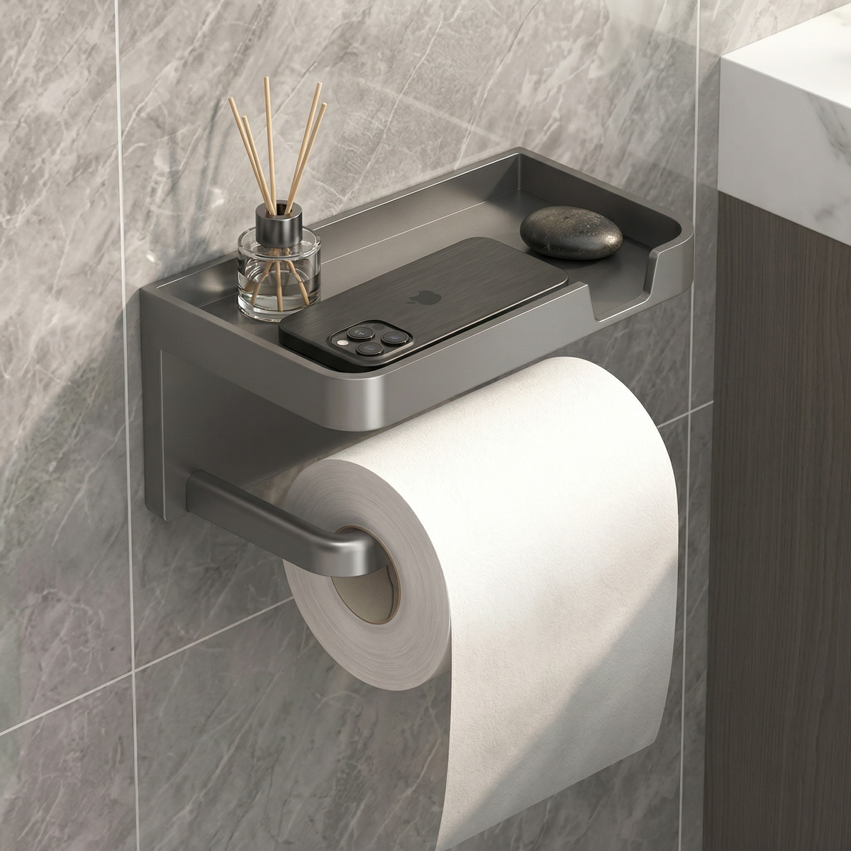 Support Papier Toilette Mural Multifonction avec Étagère